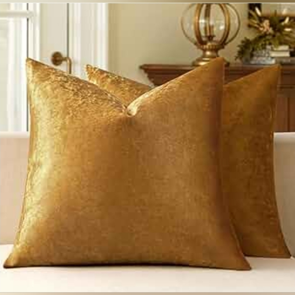 Pack of 2 Velvet Soft Solid Decorative‎ Square Throw Pillow Covers  Dark Gold